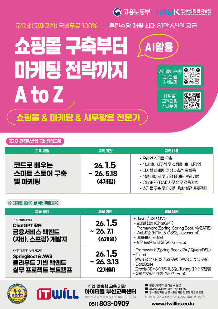 [실무국비교육] 쇼핑몰&마케팅 취업 완전 정복 : 신입부터 경력까지 전액 국비로