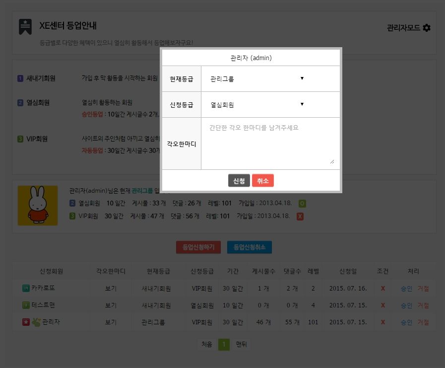 등업(그룹)관리 모듈